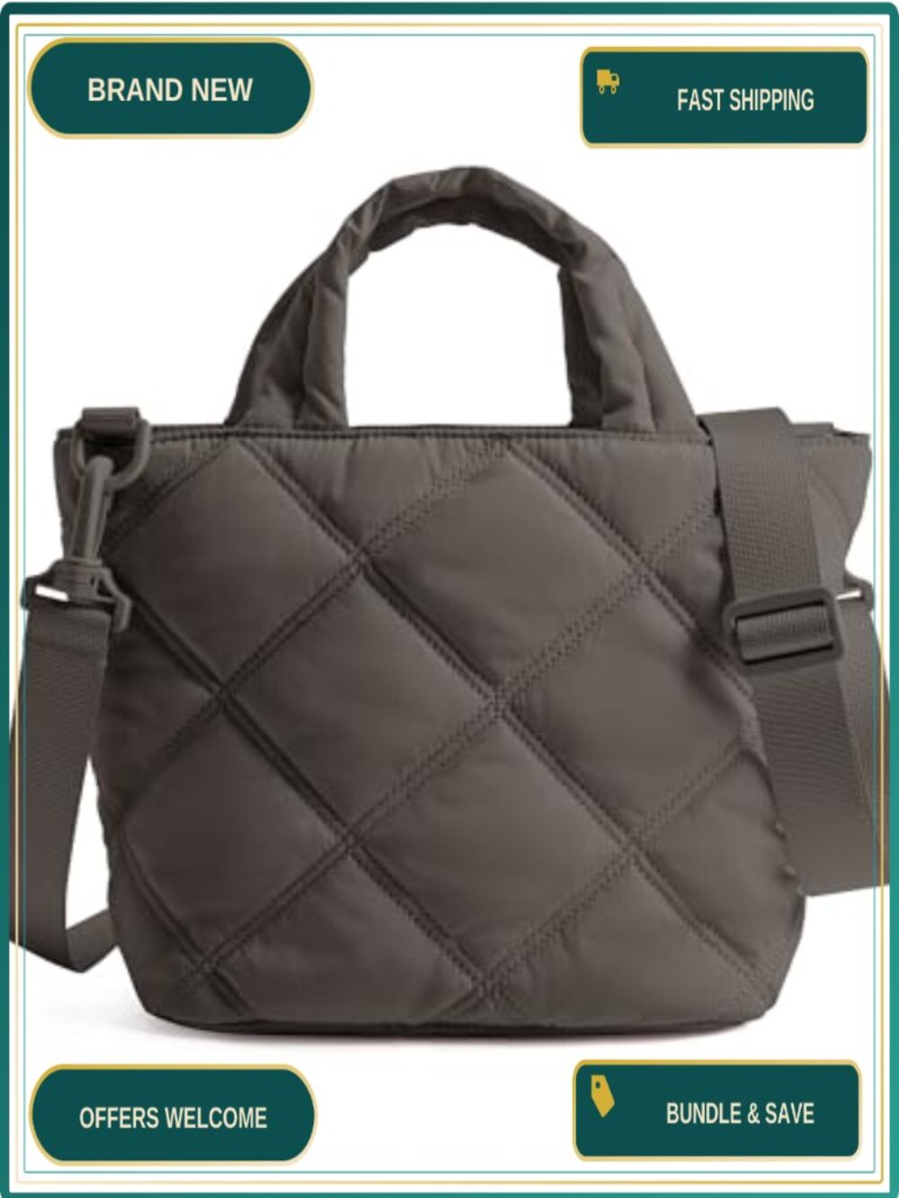 Quilted Puffer Crossbody Bag Lightweight Nylon Tote Purse for Travel